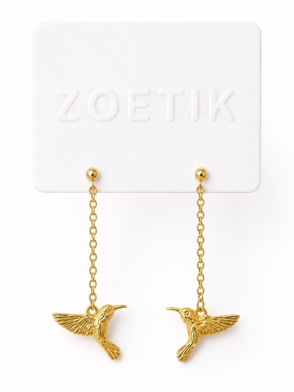 Zoetik Gold Hummingbird Chain Drop Earrings Bird Dangle NWT Coastal Boho Chic